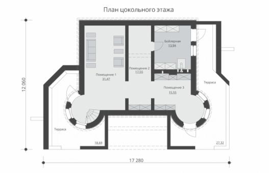 Проект трехэтажного жилого дома с чердаком, лоджией и террасами